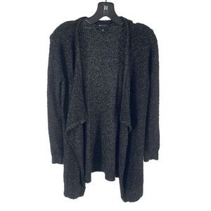 AB Studio Women's Cardigan Sweater Open Front Acrylic Metallic Knit Black Small